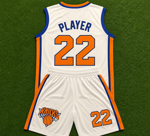 Ensemble d'uniformes de basketball personnalisés pour jeunes, blanc, orange, bleu, maillot et short sublimés, vêtements de sport d'équipe, OEM ODM - Product Image 2