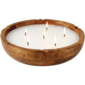 Bol en cire parfumée de luxe personnalisé en gros - Bougie décorative en bois sculpté naturel en forme de bol à pâte - Bougie décorative à 6 mèches en soja pour Spa, Hôtel - Product Image 1