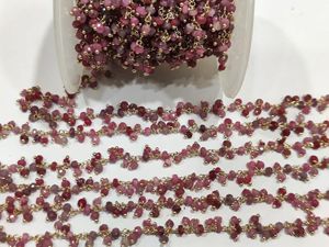 Natural Ruby Brass Dangling <b>Wire</b> Wrapped Cluster 3mm Rondelle Faceted Chain Sold Per Foot - Product Image 2