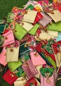 Handmade Silk Potli & <b>Gift</b> <b>Envelope</b> Set Traditional Indian Wedding Favors Festive Return <b>Gifts</b> Bandhani Brocade Pouches - Product Image 3