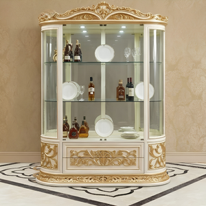 Juego de Comedor de Lujo en Color Marfil Dorado con Vitrina, Mesa de Comedor Ovalada Antigua, Silla Tapizada con Respaldo Alto, Muebles de Estilo Mansion - Product Image 6