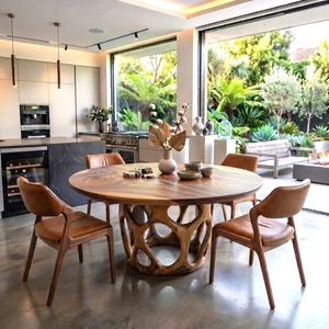Luxali Eco-Friendly Durable Handmade Solid Wood <b>Round</b> <b>Dining</b> <b>Table</b> with Contemporary Design <b>4</b>-Seater Warm Atmosphere - Product Image 6