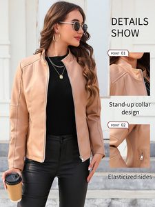 <b>Women</b> Slim Fit PU Leather Biker <b>Jacket</b> Lightweight Zip Up Outerwear Bulk Order - Product Image 5