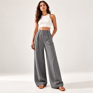 Women's <b>Linen</b> <b>Cropped</b> Wide Leg Pants Elastic Waist Casual Palazzo <b>Trousers</b> with Pockets - Product Image 2