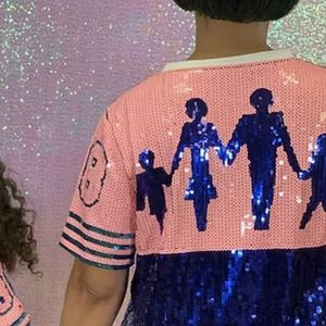 Jack and Jill Women <b>Sequin</b> Jersey <b>T</b> <b>Shirt</b> Short Sleeve Crew Neck Oversized Number Design Sparkle Athletic Fashion Casual Party - Product Image 5