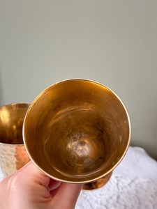 Vintage Long Stem Metal <b>Glasses</b> Set of 2 Wedding Use Handmade Brass Wine <b>Goblets</b> Bell Shape - Product Image 3