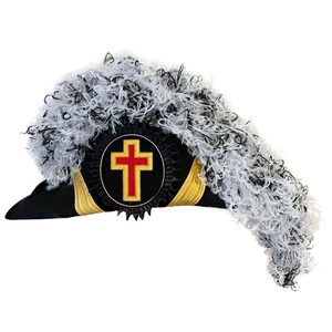 Gorra de Comandante Eminente de los Caballeros Templarios, Mezcla de Plumas Blancas y Negras, Mejores Precios - Product Image 4