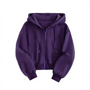 Nueva Llegada: Sudadera Corta con Capucha para Mujer, Color Morado, con Cierre, Tejido de Algodón, para Otoño - Product Image 1