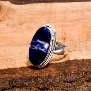 Anillo ovalado de sodalita ajustable, plata de ley 925, estilo vintage, hecho a mano, joyería con piedras preciosas, regalo para ella - Product Image 2