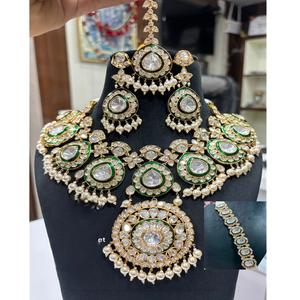 Hermoso conjunto de gargantilla de cuentas de latón chapado en oro de la mejor calidad, aretes Tika y colección de joyería nupcial para mujer - Product Image 1