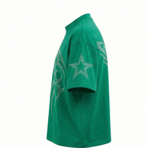 T-shirt vert surdimensionné pour homme Malika, manches courtes, col rond, imprimé pailleté, motif étoile, style streetwear, jersey tricoté respirant - Product Image 2