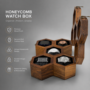 Luxury Honeycomb Wooden Watch <b>Box</b> for 5 Watches | Indian Rosewood Hexagon Display Organizer Premium <b>Storage</b> Gift Case for Men - Product Image 3