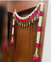 Dekorasi Pernikahan Ramah Lingkungan Solawood Pink LotusJasmine Door Toran, Hiasan Gantung Pintu Pooja Mandir, Dekorasi Latar Belakang Bandarwar