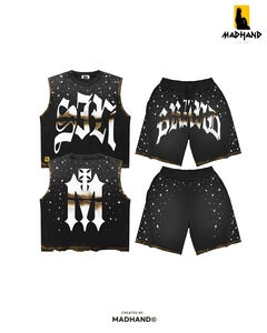 Black Galaxy Graphic Sleeveless Set | Oversized Streetwear Tank <b>Top</b> & Shorts | Rhinestone Vintage Two Piece Set| OEM Private - Product Image 5