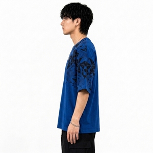 Camiseta de Manga Corta para Hombre, 100% Algodón, Corte Holgado, Cuello Redondo, Estampado Gráfico Personalizado, Hombros Caídos, Estilo Urbano, Talla Grande - Product Image 3