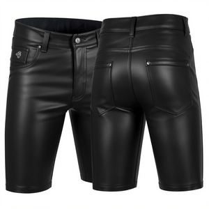 Pantalones Cortos de Gamuza Vacuna Genuina Negra para Hombre, Estilo Urbano, Ecológicos, Transpirables, Cintura Elástica, Casuales, para Uso en Exteriores - Product Image 1