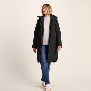 Veste de pluie imperméable à capuche noire mi-longue pour femme avec poches, manteau d'extérieur pour femme - Product Image 2