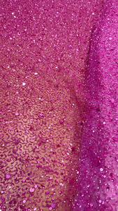 Tissu africain en maille de nylon personnalisé, brodé à la main, couleur rose, orné de perles et de sequins en pierre de cristal, écologique, poids moyen - Product Image 4