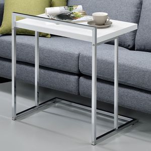 White High Gloss Rectangular Top <b>Coffee</b> <b>Table</b> with Stylish Metal <b>Legs</b> Snack <b>Table</b> - Product Image 1