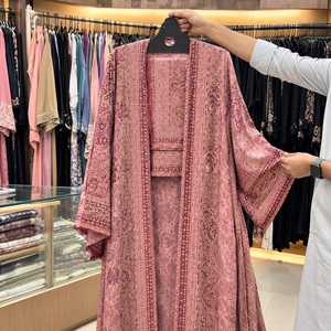 Abaya en pashmina imprimé pour femme avec châle assorti et ceinture de taille, robe kimono longue ouverte sur le devant, luxueuse, modeste, musulmane, islamique, à capuche, longueur au sol - Product Image 5