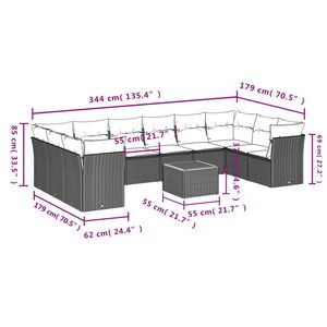 Ensemble de canapé de patio en rotin poly gris de 11 pièces avec coussins Collection de meubles d'extérieur durables - Product Image 3