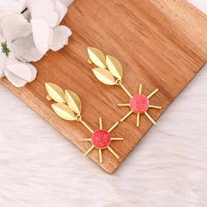 Boucles d'oreilles pendantes en laiton plaqué or avec pierre précieuse naturelle Druzy Orange, serties dans un cadre, bijoux de créateur Shilpi Impex pour femmes - Product Image 3