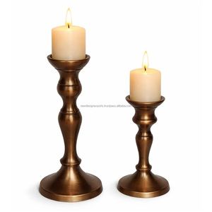 Premium Curved Copper <b>Candle</b> Pedestals – <b>Set</b> of 2 Luxury Metal Pillar Holders - Product Image 4