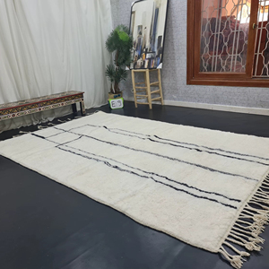 Beau tapis marocain abstrait fait à la main en laine blanche et noire zone bohème plaine laine tissée à la main tapis de taille personnalisée - Product Image 1