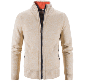 เสื้อคาร์ดิแกนผู้ชายแบบหนา อุ่นสบาย เสื้อสเวตเตอร์แจ็คเก็ตสำหรับฤดูใบไม้ร่วงและฤดูหนาว คอตั้ง ผสมแคชเมียร์ เสื้อโค้ทฤดูหนาวมาตรฐานสำหรับผู้ชาย - Product Image 5