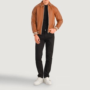 Chaqueta Universitaria Personalizada de Cuero Genuino para Hombre con Bordado, Diseño Casual Sólido, Transpirable, Chaqueta Letterman de Invierno - Product Image 5