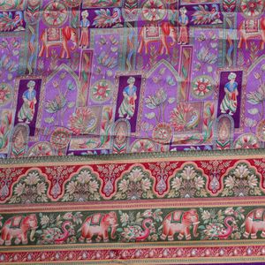 Purple Jacquard Brocade Fabric with Floral and Elephant Print 54 Inch Width for Scarves <b>Shawls</b> & Garments Women & Girls Use - Product Image 6