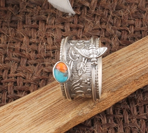 Wholesale Sterling Silver Spiny Oyster <b>Turquoise</b> Classic Vintage Handcrafted Bee <b>Ring</b> for Women Boho Ethnic Party Wedding - Product Image 5