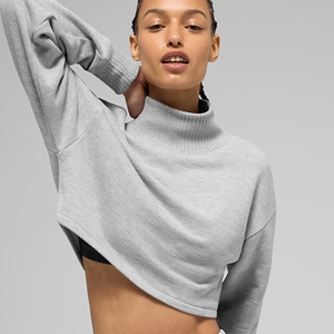 Sweat-shirt court surdimensionné 100 % coton pour femme, manches longues, décontracté, uni, tendance - Product Image 1