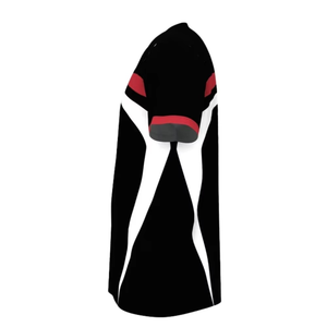 T-shirt à manches courtes pour homme, noir, col rond, avec motif géométrique rouge et blanc, séchage rapide, tricoté, sportif, coupe classique - Product Image 5