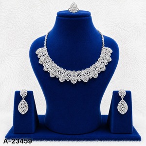 Women's Brass Silver Plated Zinc Alloy <b>Bridal</b> <b>Jewelry</b> <b>Set</b> Zircon Stones Classic Necklace Earrings Ring Wedding Engagement Model - Product Image 4