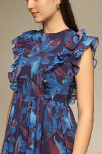 Premium Quality Women Blue Color Floral Printed <b>Ruffle</b> Sleeve <b>Dress</b> Casual Daily Wear Available at Manufacturer Price - Product Image 5