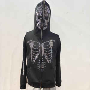 Sudadera con capucha personalizada Rimstones Logo 100% algodón con esqueleto Cremallera completa Patrón sólido Durable Liso teñido para la temporada de invierno - Product Image 1