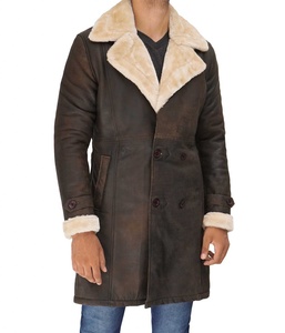 Softshell-abrigo de cuero marrón para hombre, doble botonadura, Sherpa, personalizado completo con collar de sherpa amplio y botón, dos bolsillos para exterior - Product Image 4