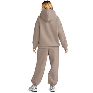 Wholesale Oversized Women's Tracksuits Terry Fold <b>Hoodie</b> <b>Plain</b> Printed Custom Logo Customizable Matching Jogging Suit Tracksuit - Product Image 2