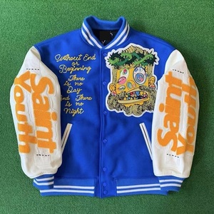 Veste universitaire bleue pour homme avec patch brodé, style streetwear, col rabattu, coupe classique pour l'automne - Product Image 2