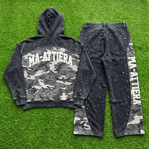 <b>Mens</b> <b>Black</b> Rhinestone <b>Hoodie</b> Tracksuit Set Zip Up Sweatshirt Wide Leg Pants Streetwear Casual Matching Outfit Style - Product Image 5