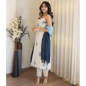 Salwar Kameez de Algodón Blanco LG para Fiesta, Top y Pantalón con Dupatta, Talla XL - Product Image 6