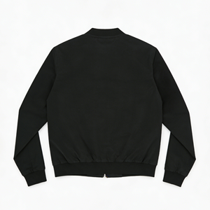 Men's Black Bomber <b>Jacket</b> Stand Collar Zipper Closure Casual Solid Color Polyester Regular Fit Autumn Wear - Product Image 2