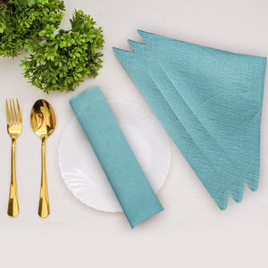 Fait à la main écologique 100% lin dîner serviettes bleu ciel Floral plante Design carré moderne tissu réutilisable pour la maison mariage - Product Image 1