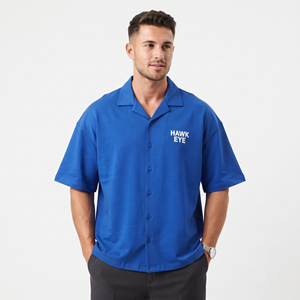 Men Drop Shoulder Shirt Loose Boxy Fit <b>Short</b> <b>Sleeve</b> <b>Button</b> <b>Up</b> Casual Garment Custom Logo Cotton Good Quality Shirt For Men - Product Image 5