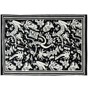 Grand tapis artisanal en laine de 6x9 pieds, noir, blanc, motif animal, Dhurrie, laine et coton, pour le salon et la chambre à coucher - Product Image 2