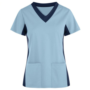Uniforme Médico Personalizado para Mujer, Blusa de Manga Corta con Cuello en V, Color Verde Grisáceo, Uniforme de Enfermera - Product Image 6