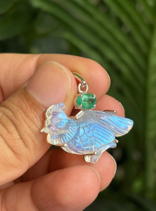 <b>Opal</b> Bird <b>Pendant</b> Earrings With Emerald Bezel Setting Vintage Animal Shape Unisex Jewelry Gift - Product Image 6