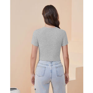 Camiseta Corta de Algodón para Mujer, Estilo Casual de Verano, para Fitness, Personalizable, Ajustada, de Manga Corta, Transpirable y de Secado Rápido, al por Mayor - Product Image 3