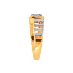 Bague de luxe pour homme en or jaune 18 carats avec grappe de diamants, sertissage carré invisible et accents en or blanc – Joaillerie fine - Product Image 4